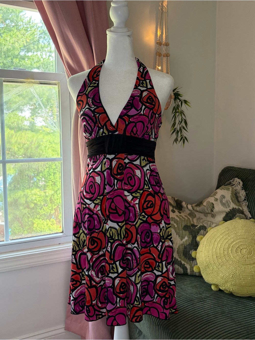 Speechless Y2K Halter Rose Print Dress in Pink & Red
